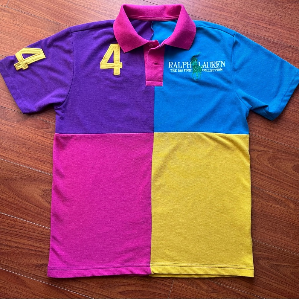 RALPH LAUREN BIG PONY COLLECTION Women Polo Shirt Size M/L Big Logo Color Block - Picture 12 of 12
